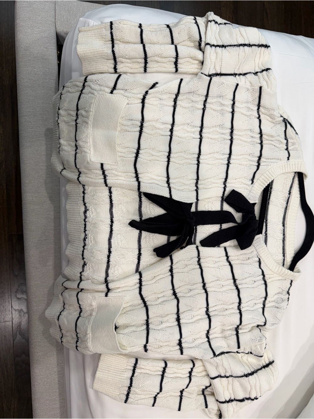 Cream and Black Striped Knit Shorts - Classic Casual